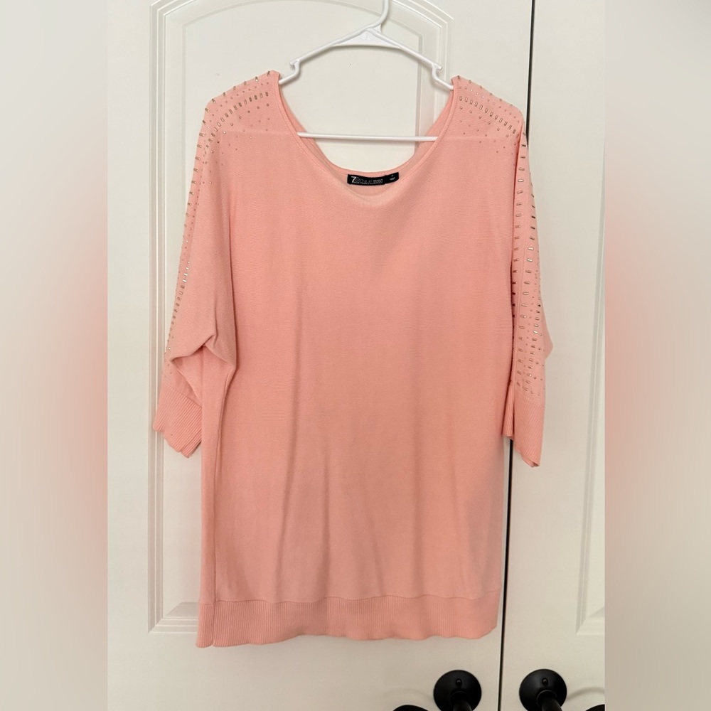 7th Avenue Design 3/4 Sleeve Light Pink Top